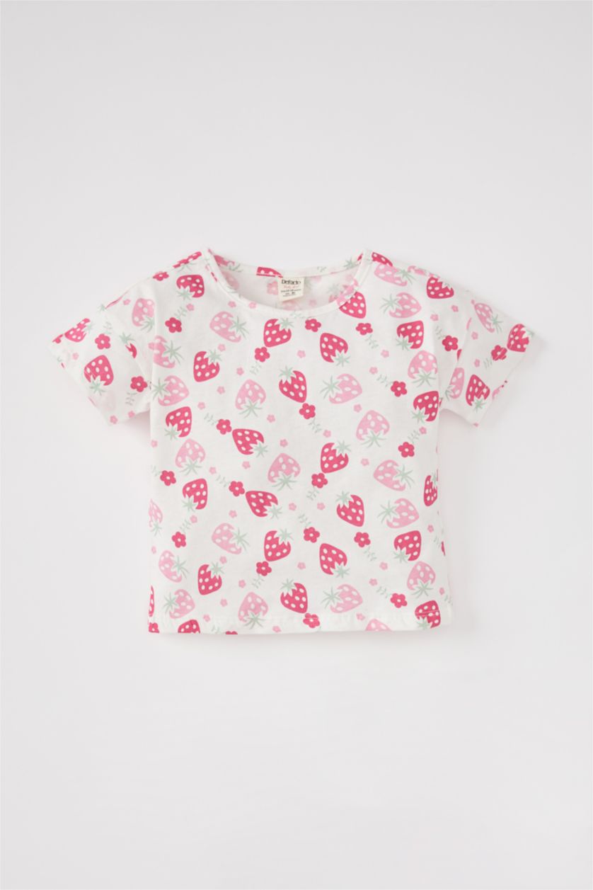 BABY GIRL Light Pink Baby Girl Patterned Short Sleeve T-Shirt Shorts Set