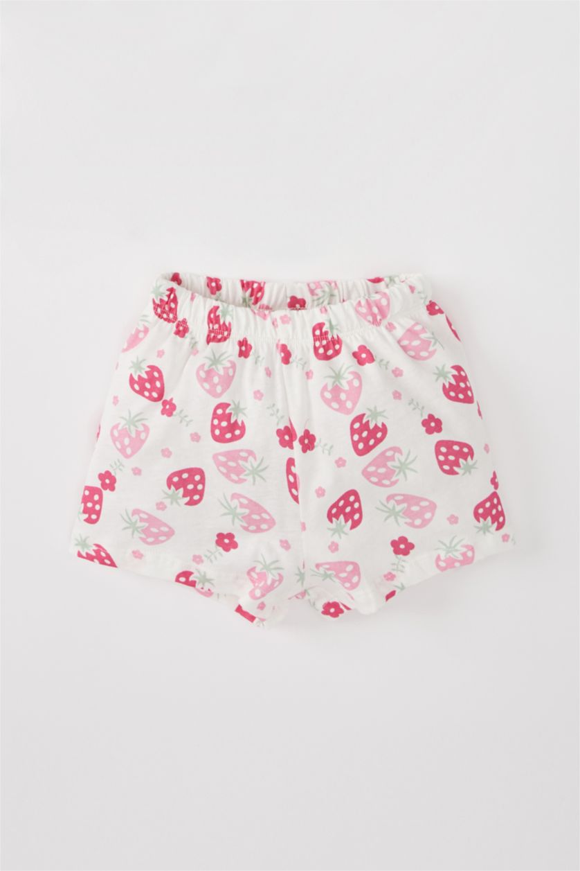 BABY GIRL Light Pink Baby Girl Patterned Short Sleeve T-Shirt Shorts Set