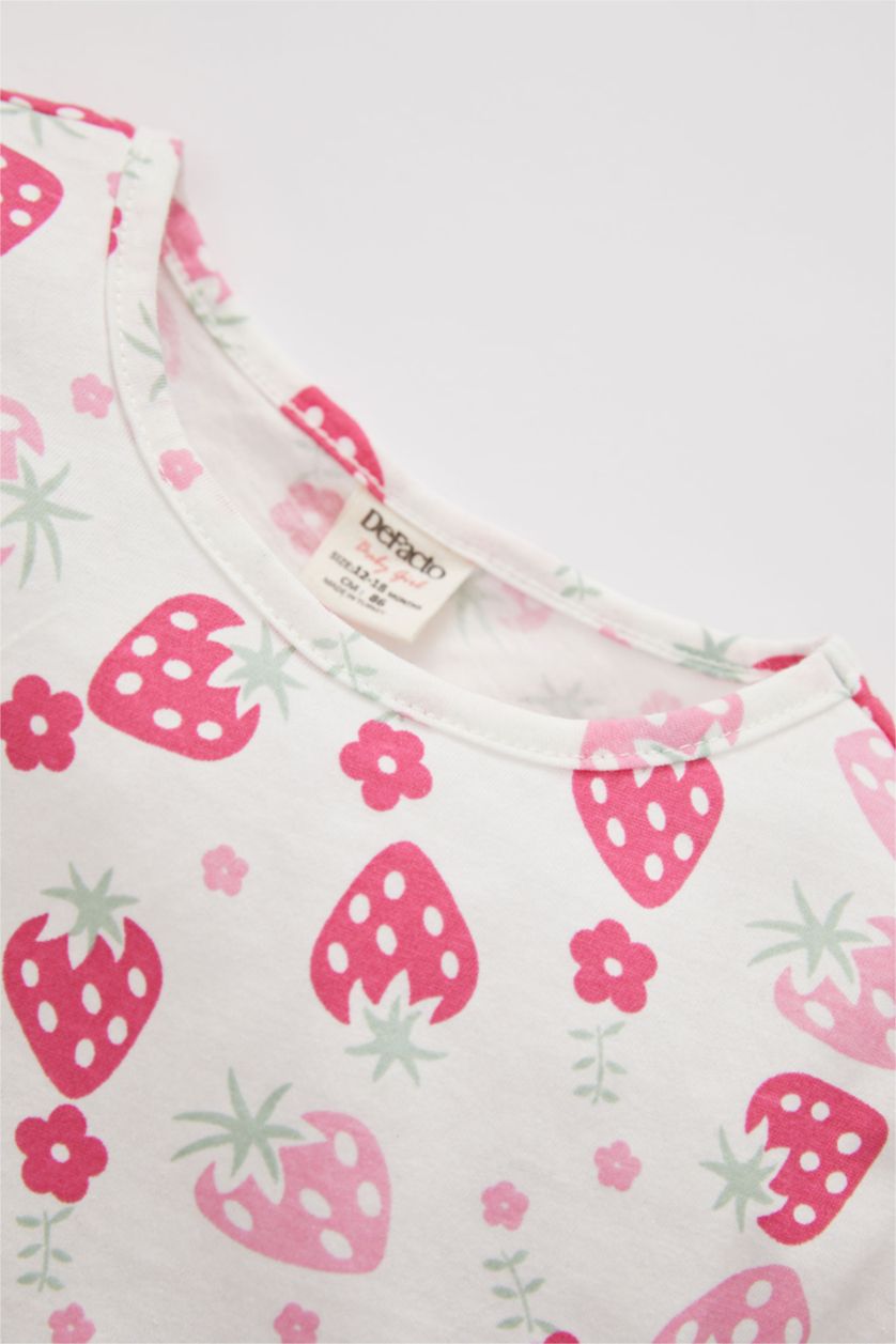 BABY GIRL Light Pink Baby Girl Patterned Short Sleeve T-Shirt Shorts Set