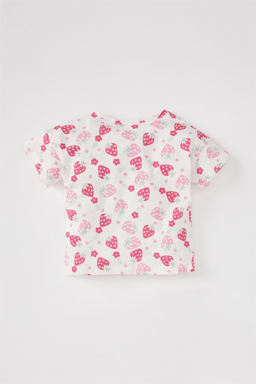 BABY GIRL Light Pink Baby Girl Patterned Short Sleeve T-Shirt Shorts Set