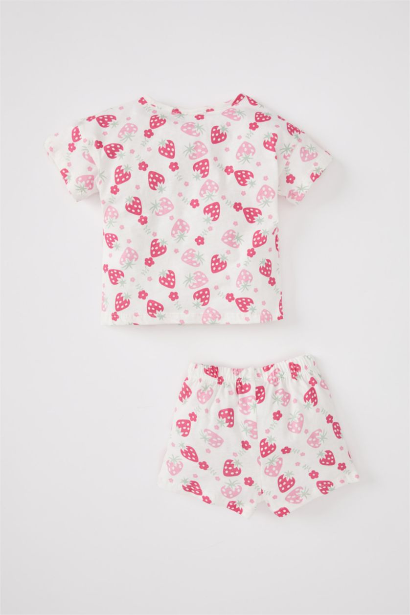 BABY GIRL Light Pink Baby Girl Patterned Short Sleeve T-Shirt Shorts Set