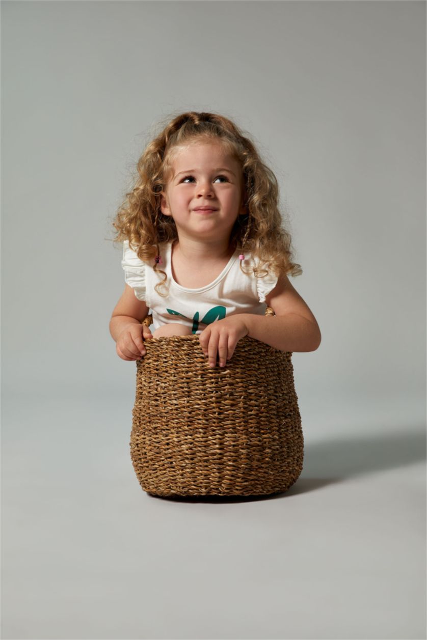 Kız Bebek Ekru Kız Bebek Kiraz Baskılı Kısa Kollu  Tişört Şort 2'li Takım