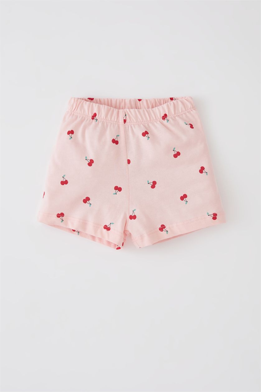 Kız Bebek Ekru Kız Bebek Kiraz Baskılı Kısa Kollu  Tişört Şort 2'li Takım