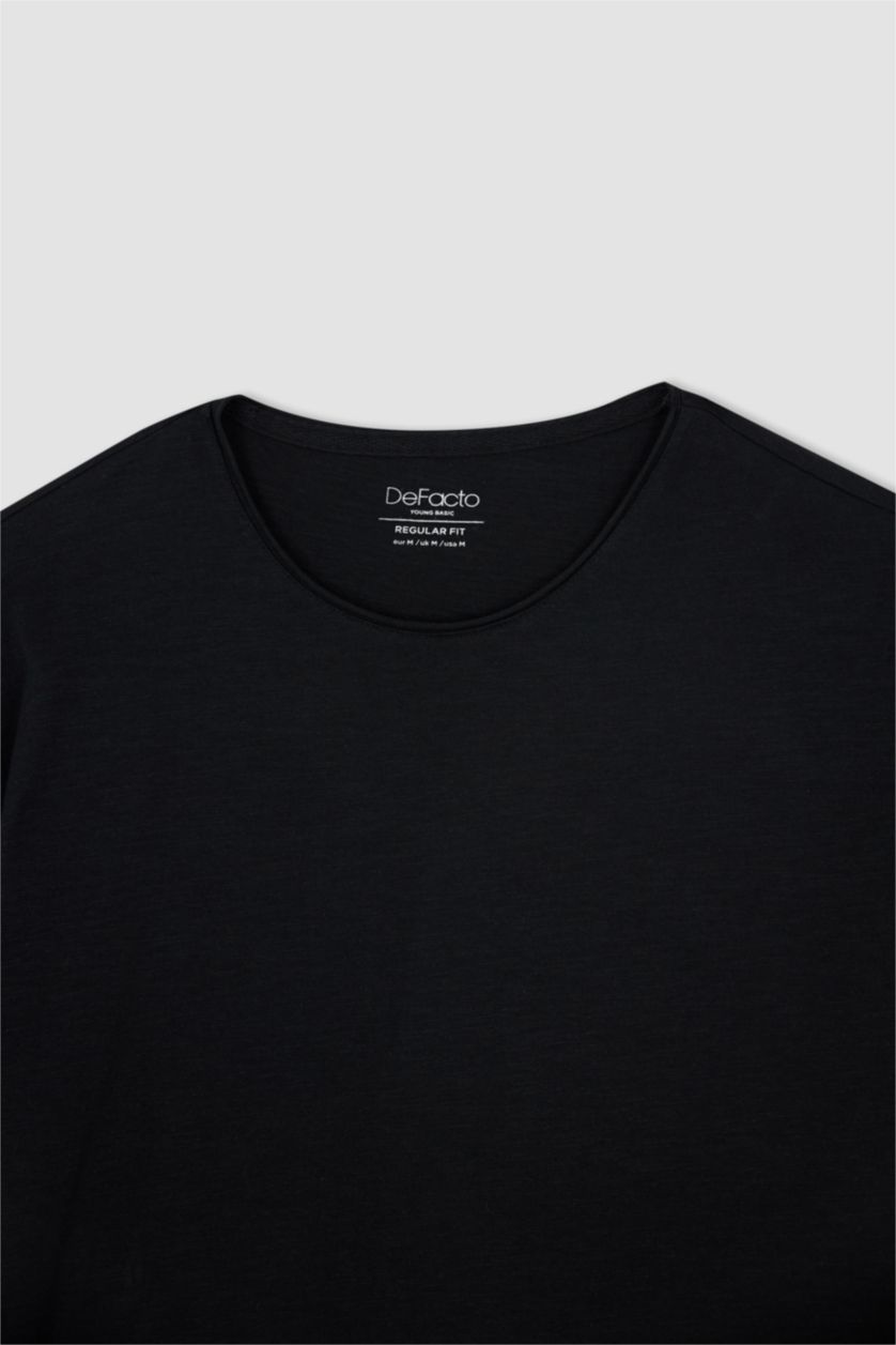 HOMME Noir T-shirt col rond coupe classique en coton peigné imprimé