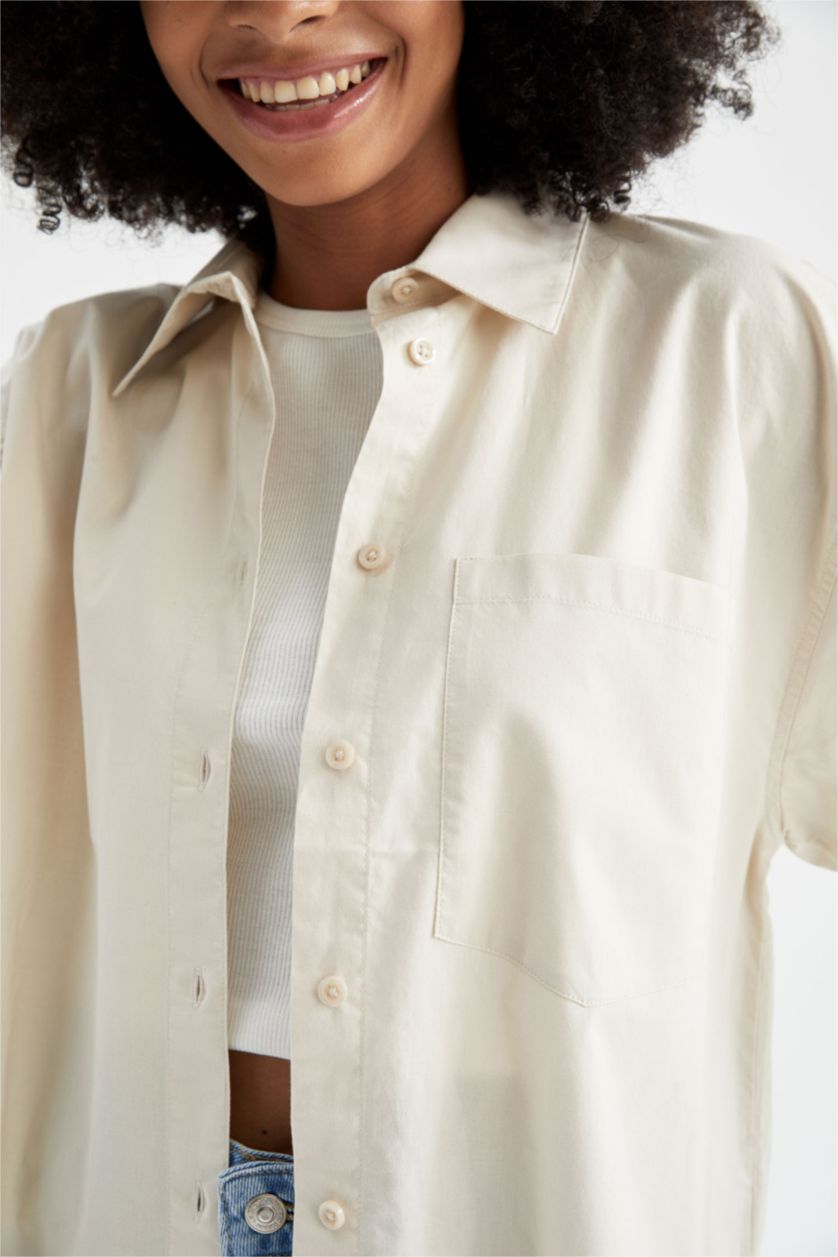 FEMME Beige Chemises à manches longues Popeline Col De Chemise Poche