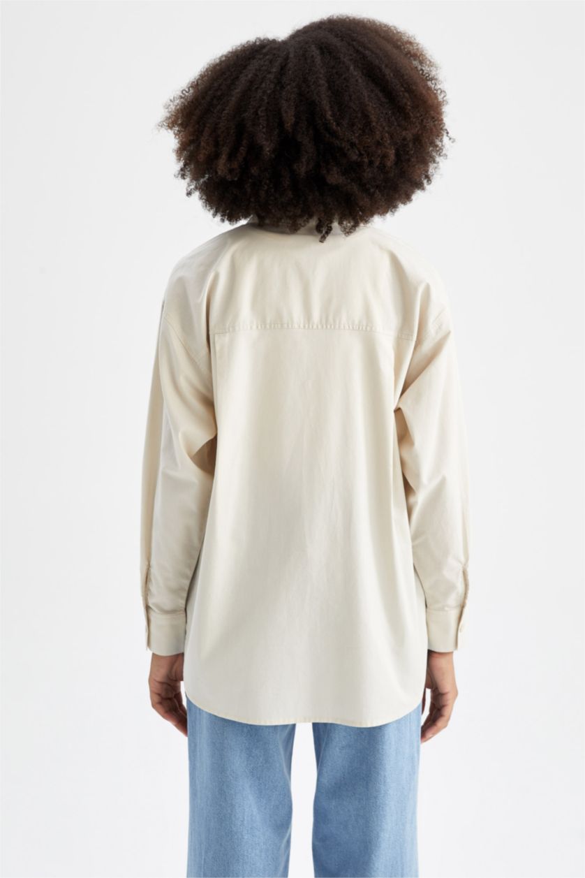 FEMME Beige Chemises à manches longues Popeline Col De Chemise Poche