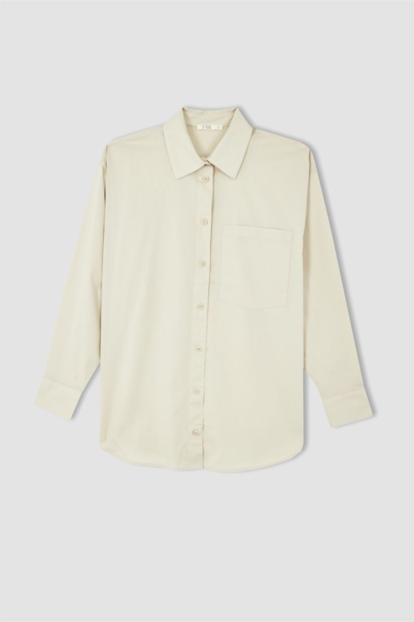 FEMME Beige Chemises à manches longues Popeline Col De Chemise Poche