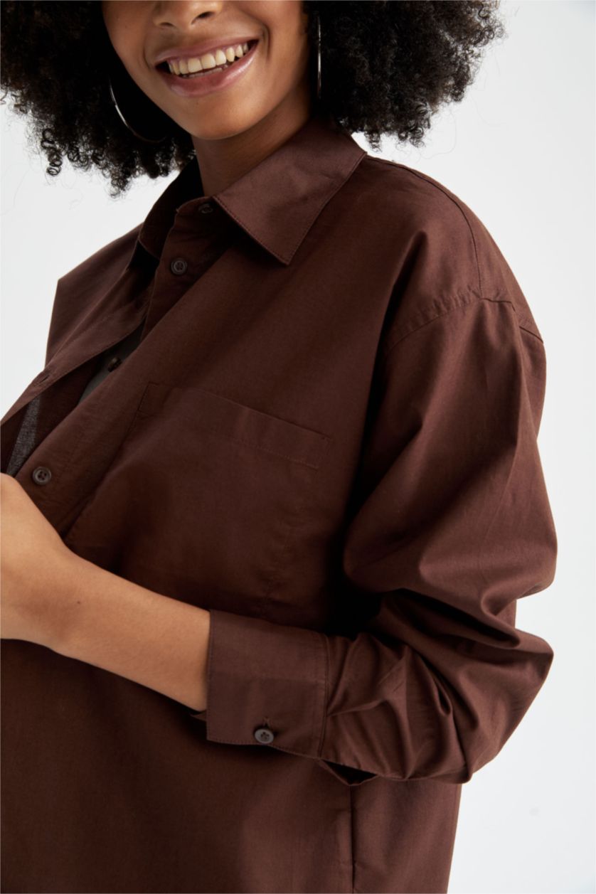 FEMME Marron Chemises à manches longues Popeline Col De Chemise Poche