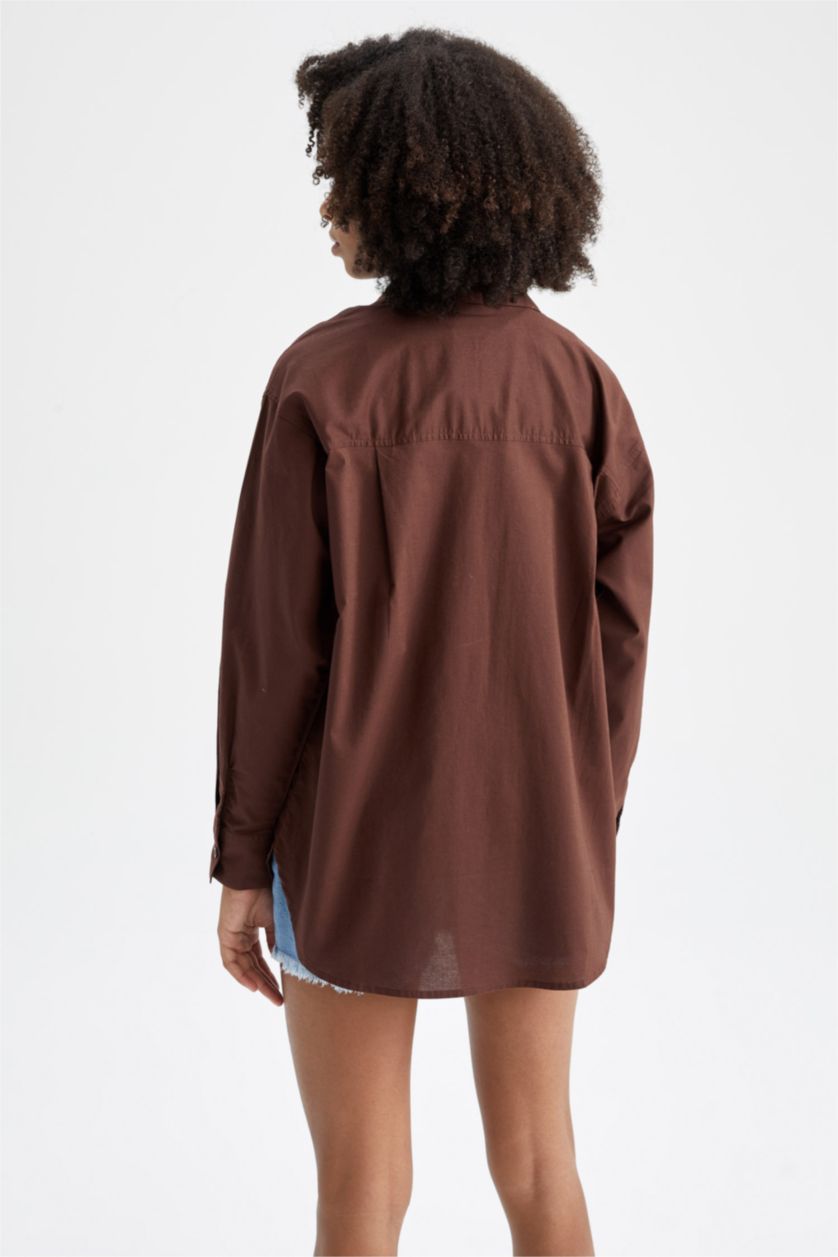 FEMME Marron Chemises à manches longues Popeline Col De Chemise Poche