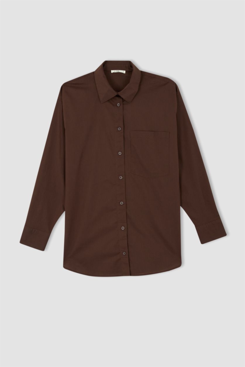 FEMME Marron Chemises à manches longues Popeline Col De Chemise Poche