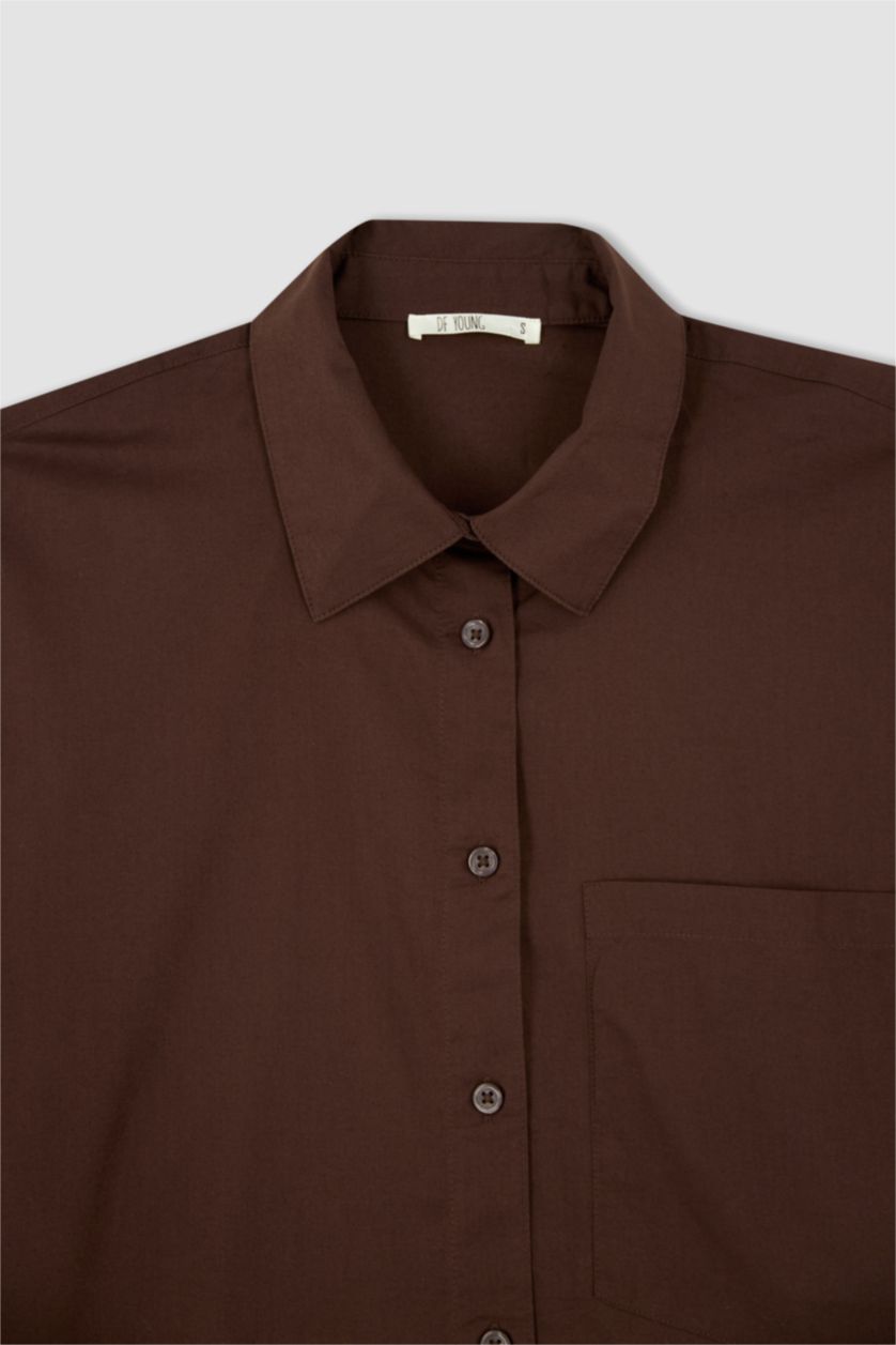 FEMME Marron Chemises à manches longues Popeline Col De Chemise Poche