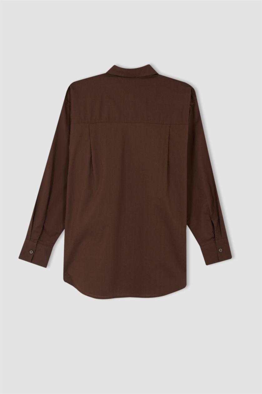 FEMME Marron Chemises à manches longues Popeline Col De Chemise Poche