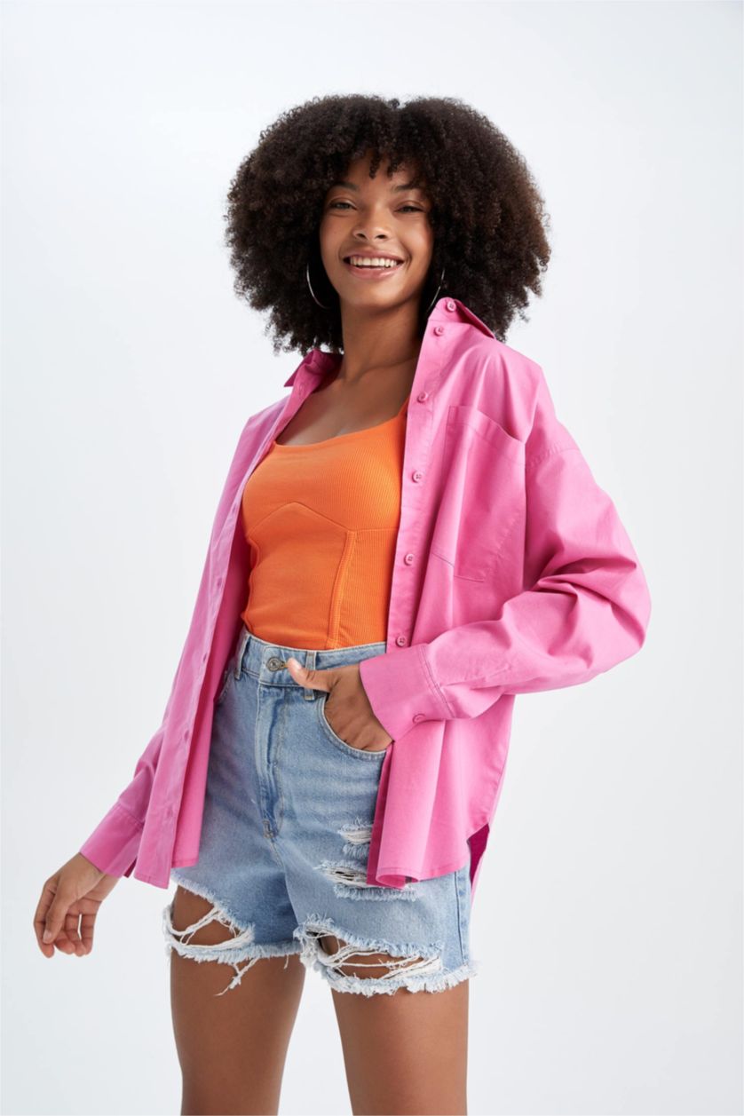 Женщины Светло-сиреневый Рубашка с длинным рукавом оверсайз из поплина для женщин