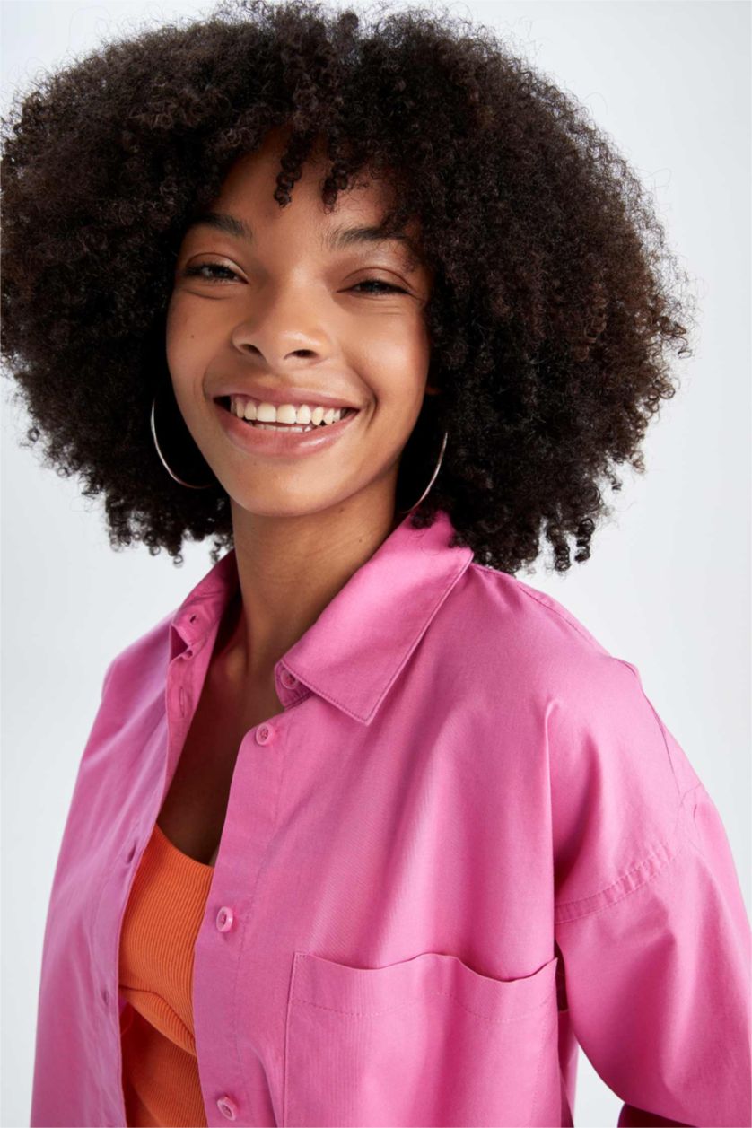 Женщины Светло-сиреневый Рубашка с длинным рукавом оверсайз из поплина для женщин