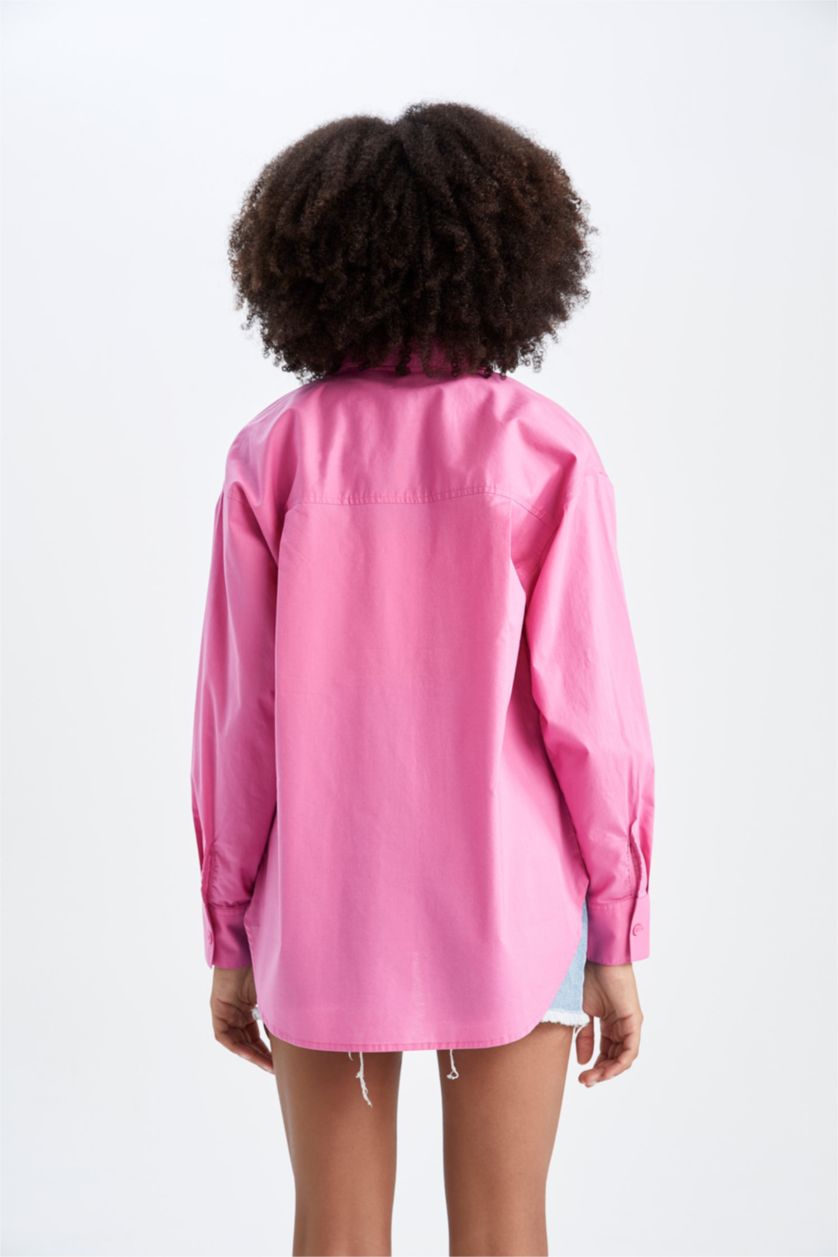 Женщины Светло-сиреневый Рубашка с длинным рукавом оверсайз из поплина для женщин