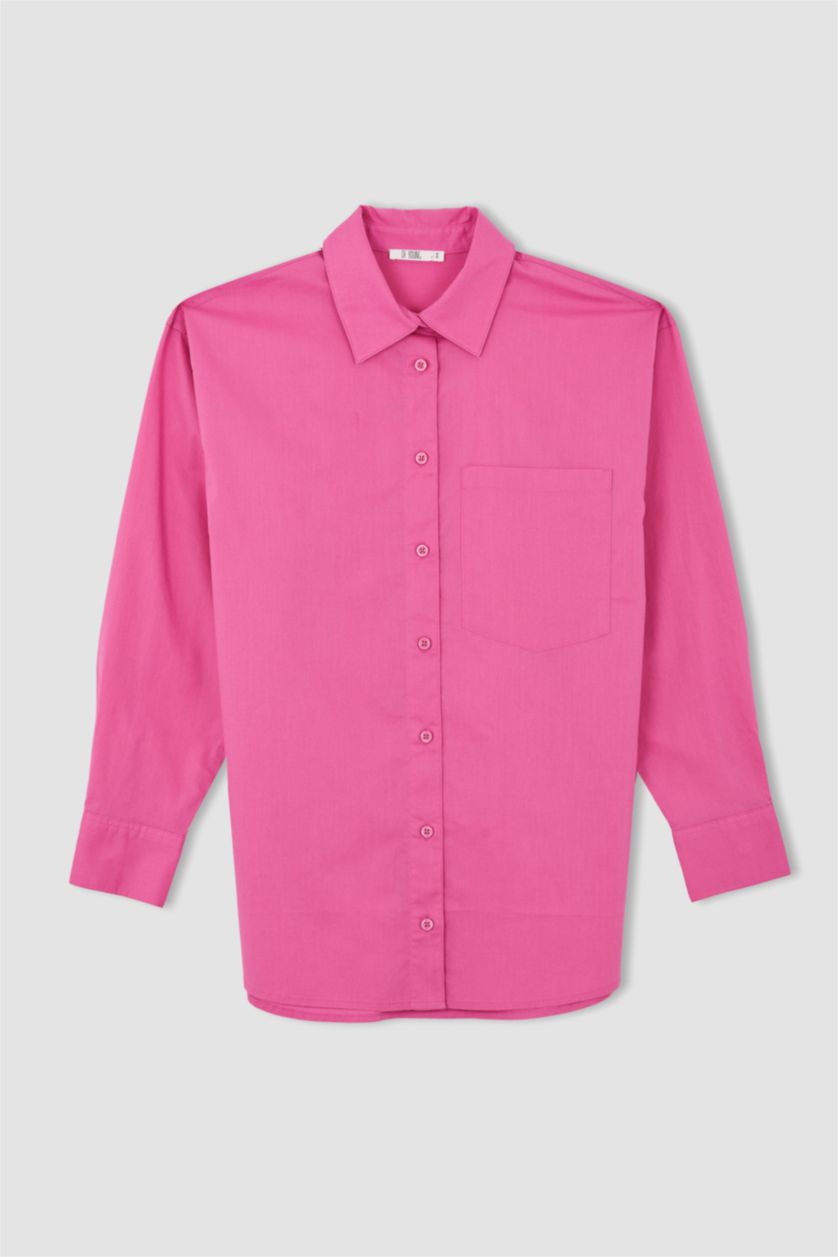 Женщины Светло-сиреневый Рубашка с длинным рукавом оверсайз из поплина для женщин