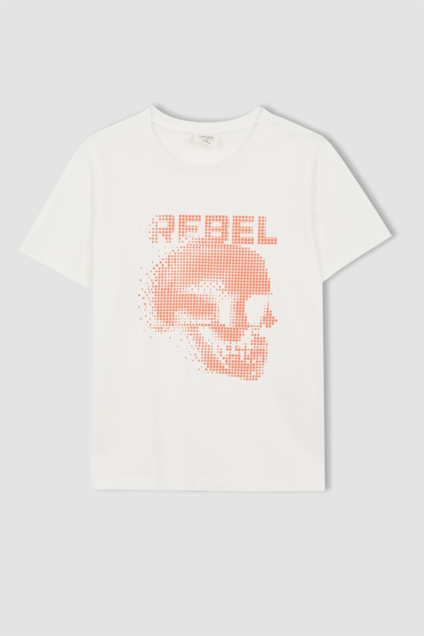 BOYS & TEENS White Boy Regular Fit Short Sleeve Skull Print T-Shirt