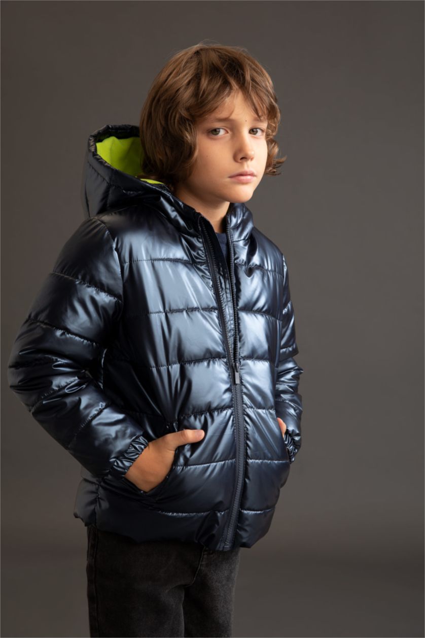 BOYS & TEENS NAVY Boy Waterproof Hooded Fleece Lined Puffer Jacket