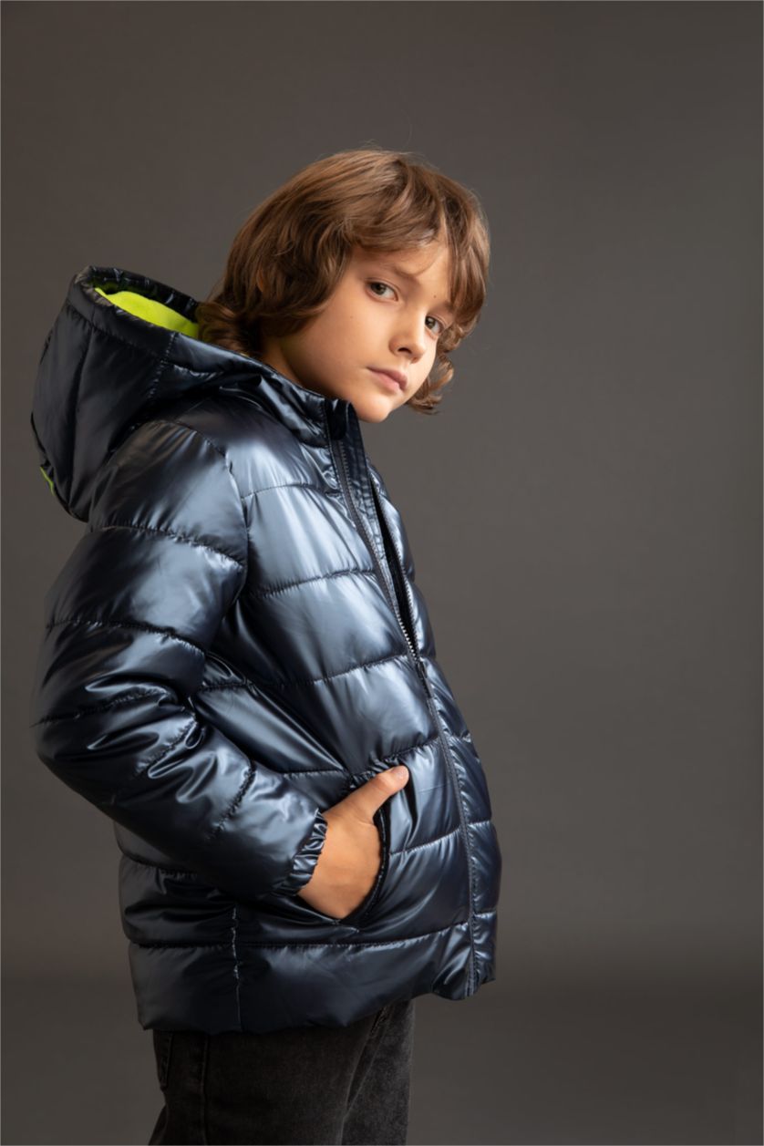 BOYS & TEENS NAVY Boy Waterproof Hooded Fleece Lined Puffer Jacket