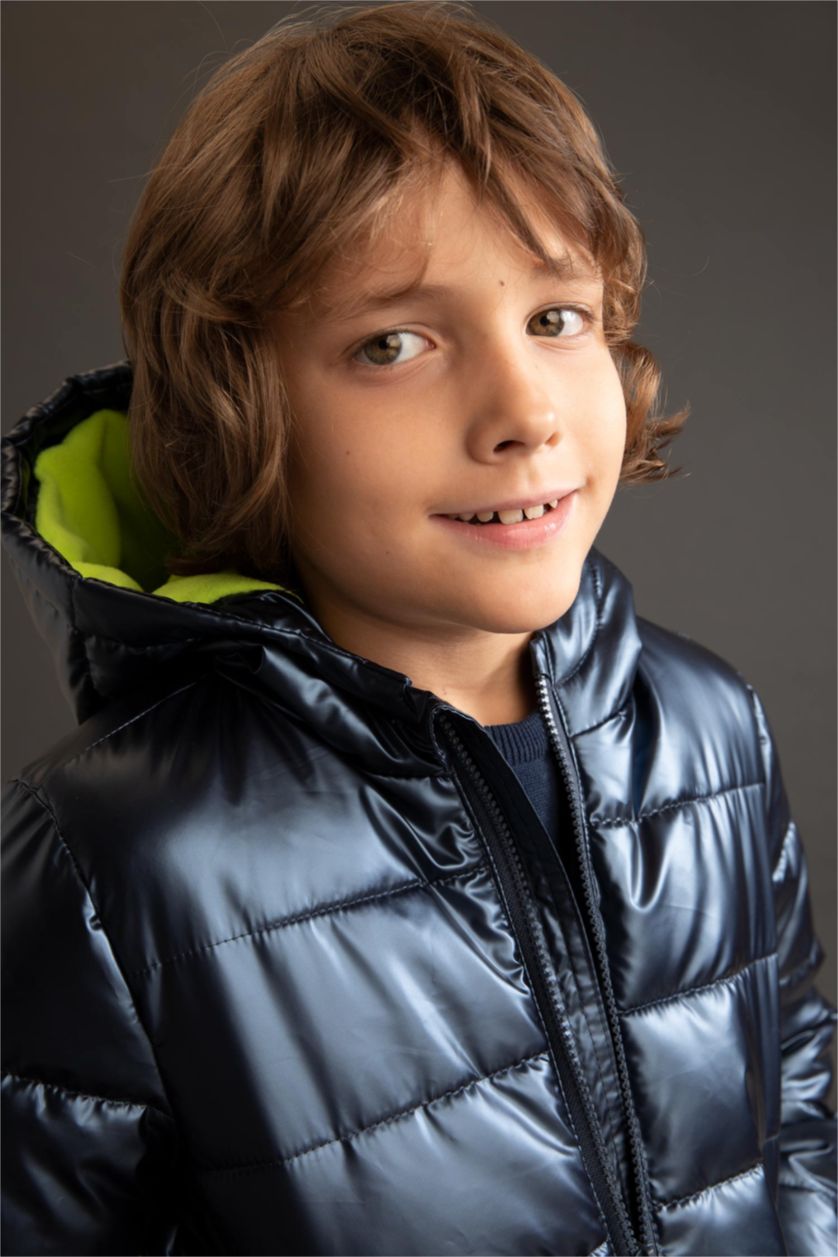 BOYS & TEENS NAVY Boy Waterproof Hooded Fleece Lined Puffer Jacket