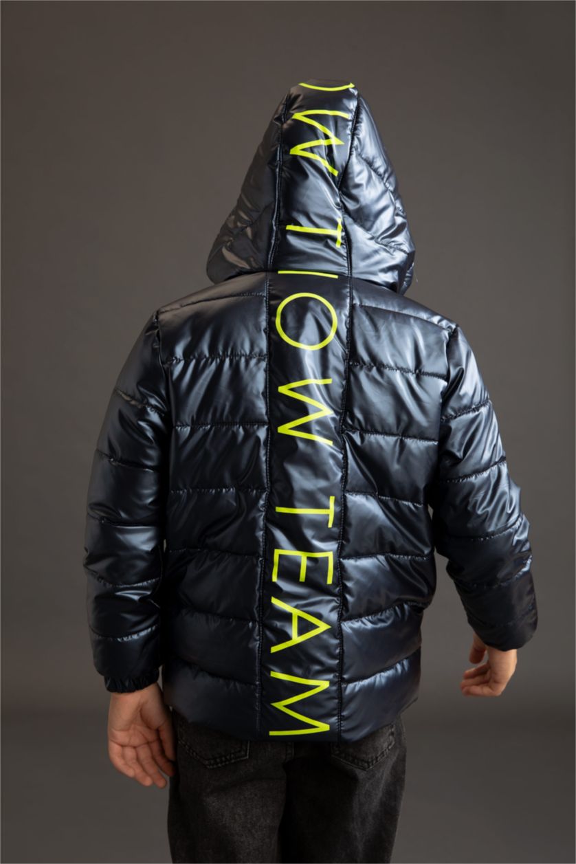 BOYS & TEENS NAVY Boy Waterproof Hooded Fleece Lined Puffer Jacket