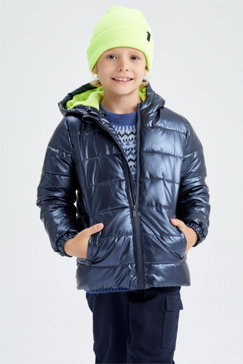 BOYS & TEENS NAVY Boy Waterproof Hooded Fleece Lined Puffer Jacket