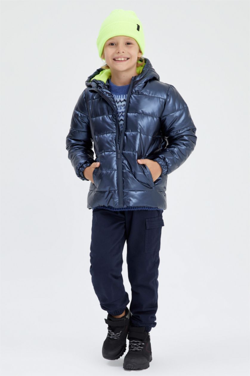 BOYS & TEENS NAVY Boy Waterproof Hooded Fleece Lined Puffer Jacket