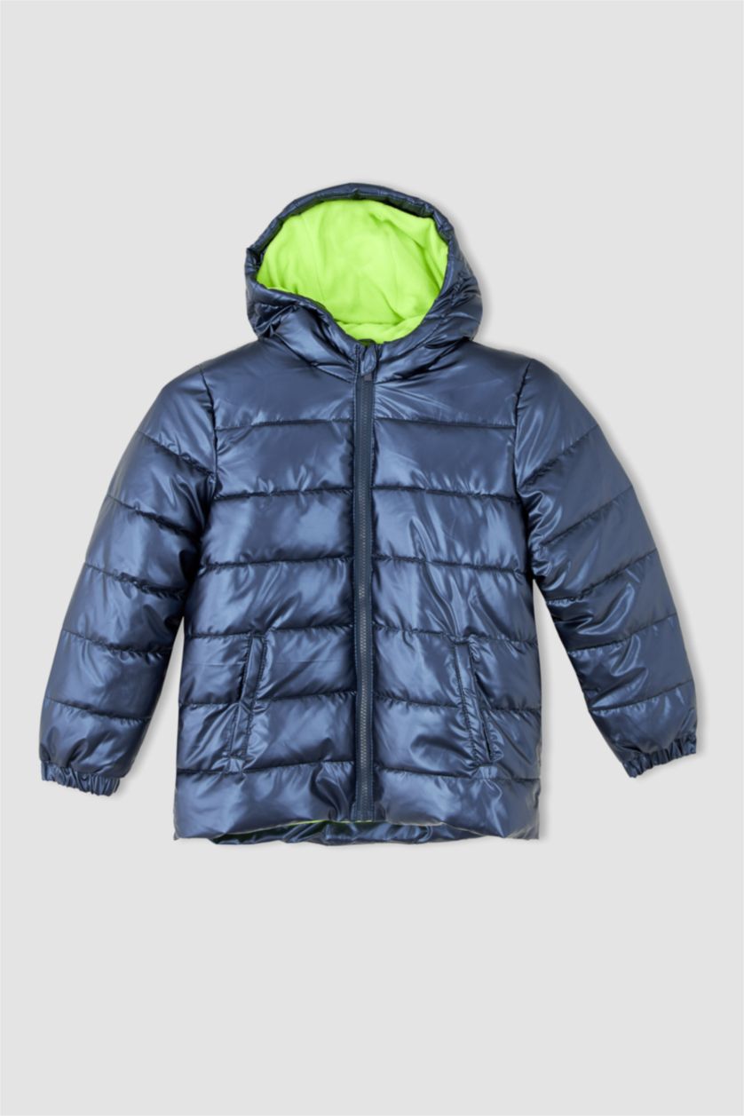 BOYS & TEENS NAVY Boy Waterproof Hooded Fleece Lined Puffer Jacket