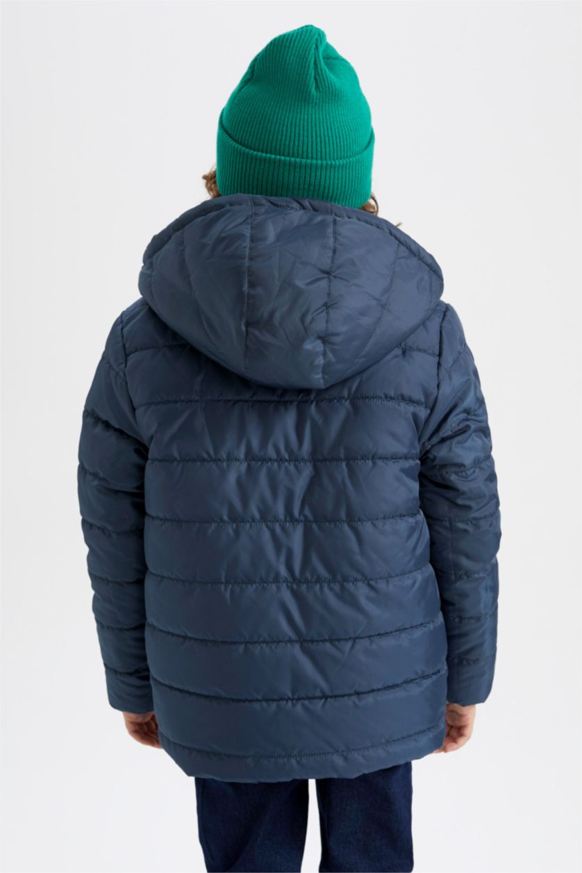 Erkek Çocuk - Genç Erkek Petrol Erkek Çocuk Çift Taraflı Kapüşonlu Pelüş Astarlı Şişme Mont