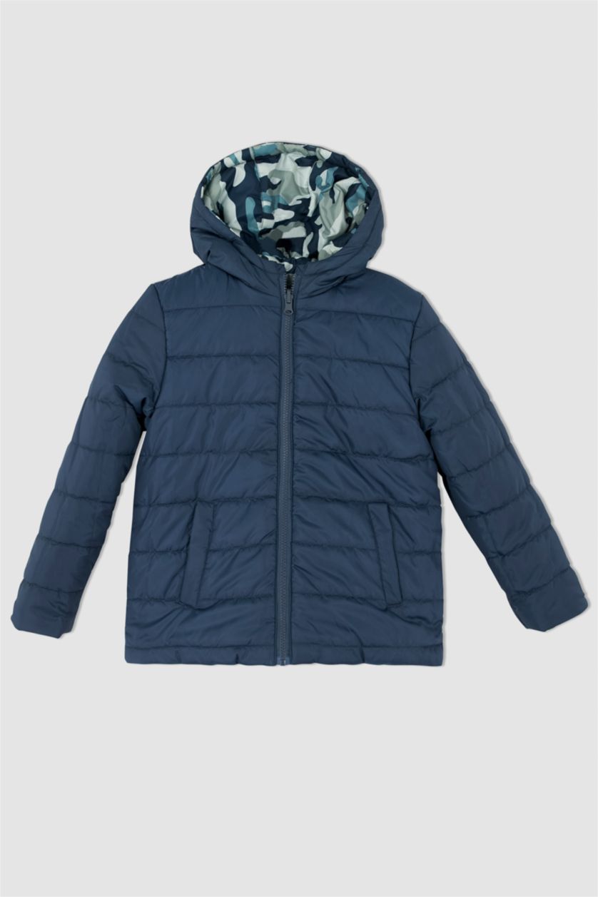 Erkek Çocuk - Genç Erkek Petrol Erkek Çocuk Çift Taraflı Kapüşonlu Pelüş Astarlı Şişme Mont