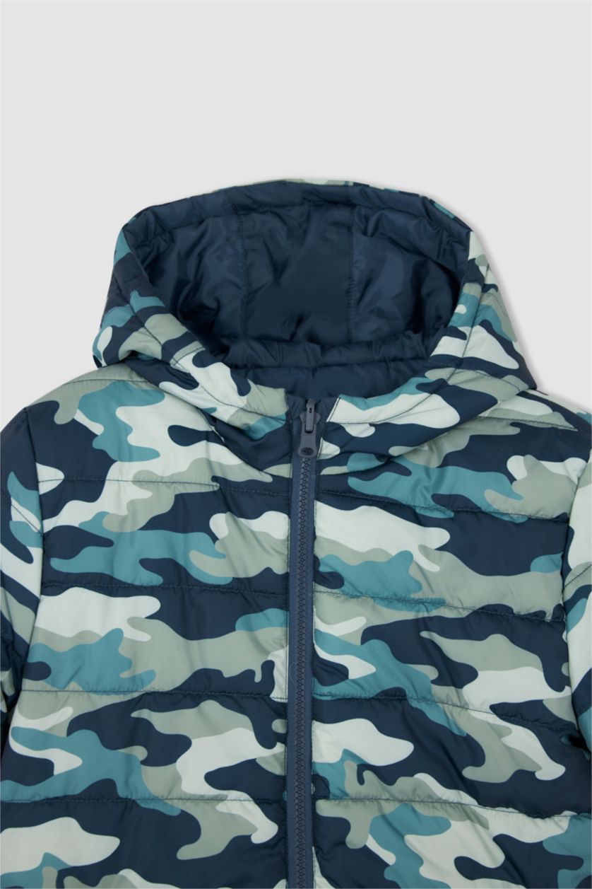 Erkek Çocuk - Genç Erkek Petrol Erkek Çocuk Çift Taraflı Kapüşonlu Pelüş Astarlı Şişme Mont