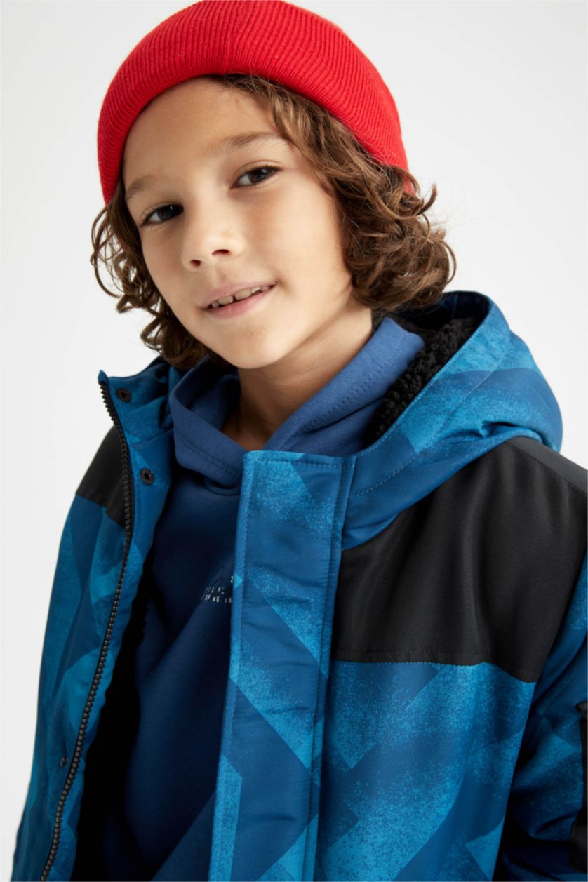 Erkek Çocuk - Genç Erkek İndigo Erkek Çocuk Pelüş Astar Kapüşonlu Uzun Kaban