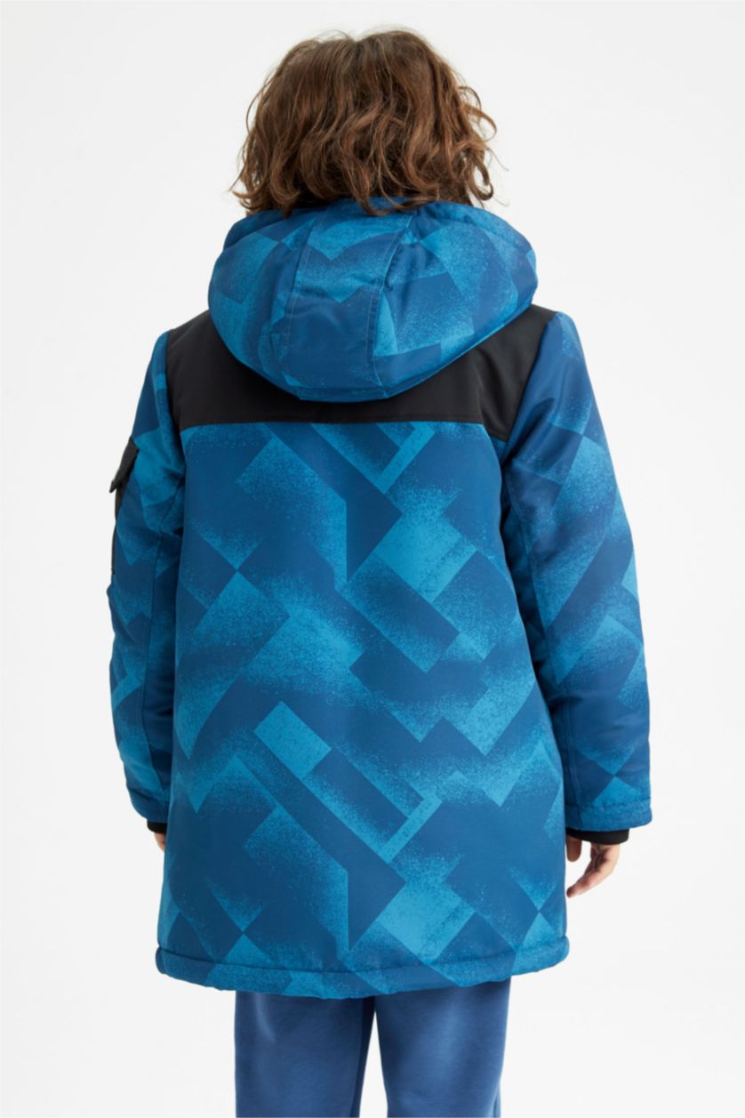 Erkek Çocuk - Genç Erkek İndigo Erkek Çocuk Pelüş Astar Kapüşonlu Uzun Kaban