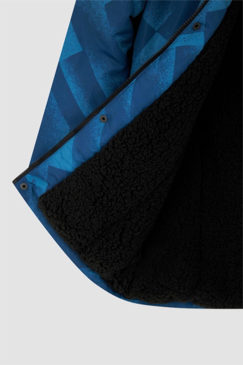 Erkek Çocuk - Genç Erkek İndigo Erkek Çocuk Pelüş Astar Kapüşonlu Uzun Kaban