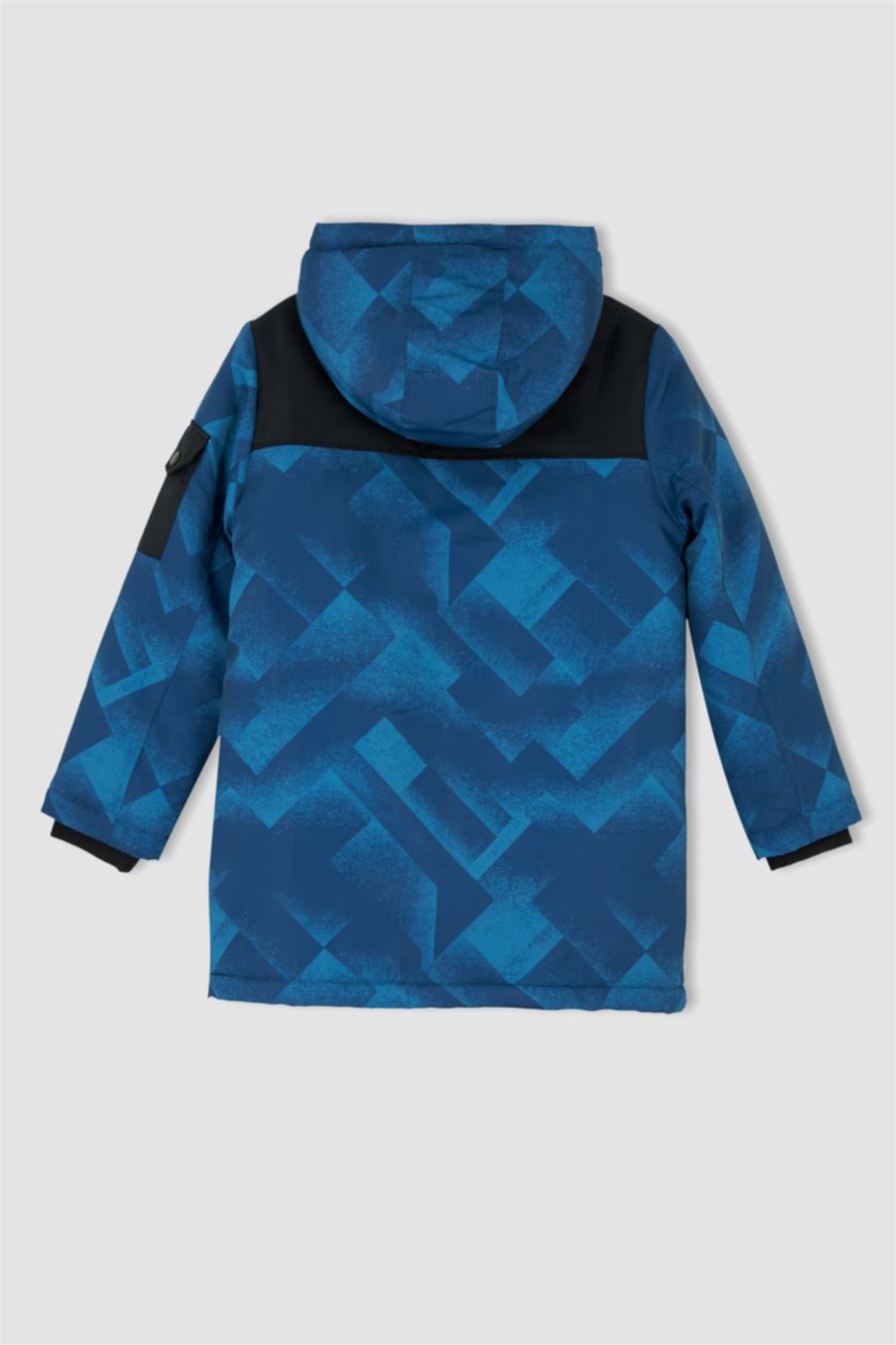 Erkek Çocuk - Genç Erkek İndigo Erkek Çocuk Pelüş Astar Kapüşonlu Uzun Kaban