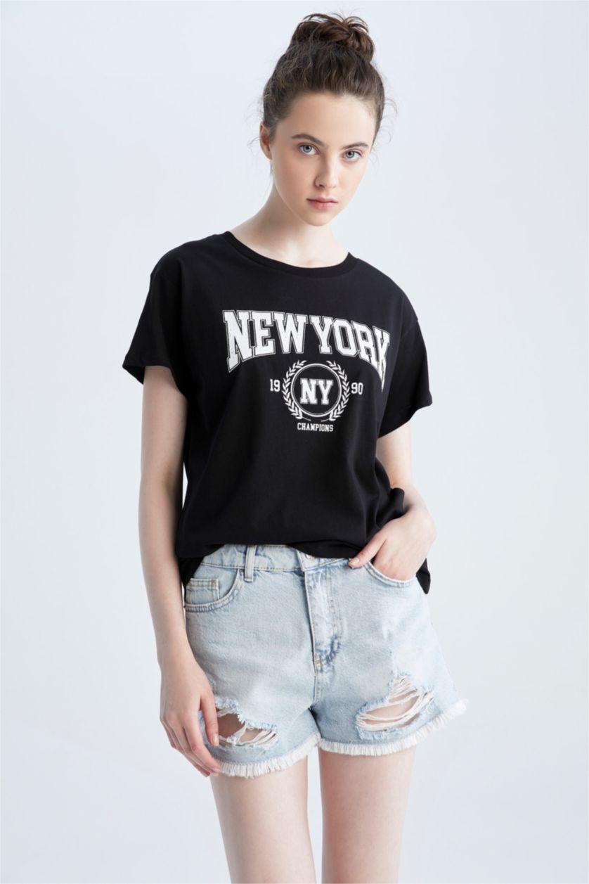 WOMAN Black Regular Fit Short Sleeve T-Shirt
