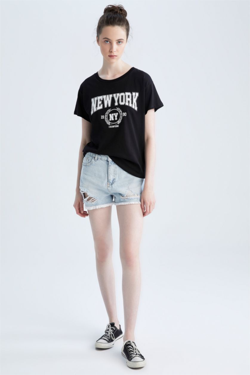 WOMAN Black Regular Fit Short Sleeve T-Shirt