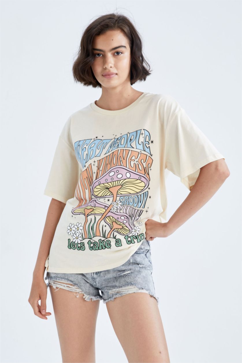 WOMAN Beige Loose Fit Short Sleeve T-Shirt