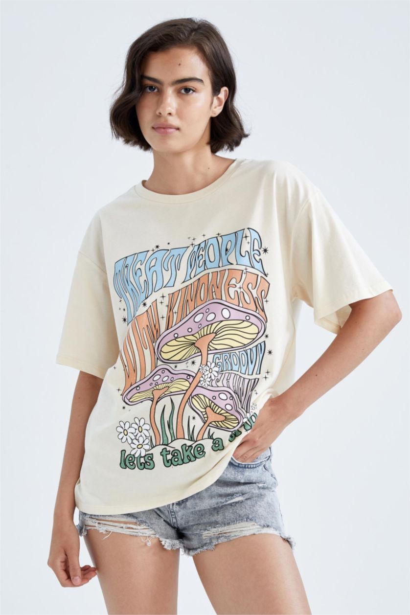 WOMAN Beige Loose Fit Short Sleeve T-Shirt