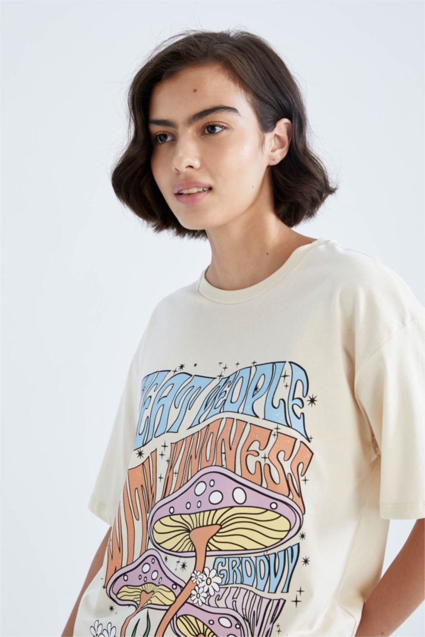 WOMAN Beige Loose Fit Short Sleeve T-Shirt