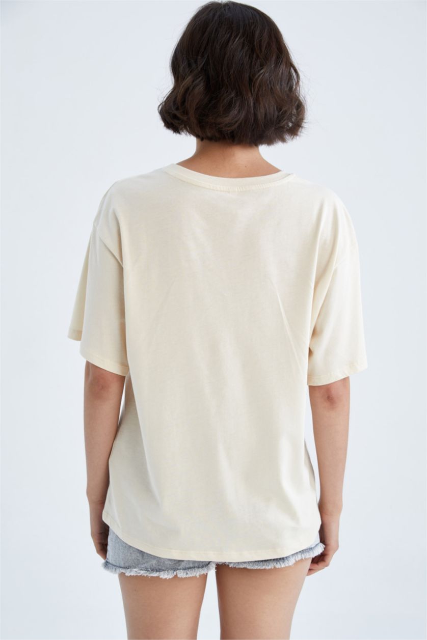 WOMAN Beige Loose Fit Short Sleeve T-Shirt