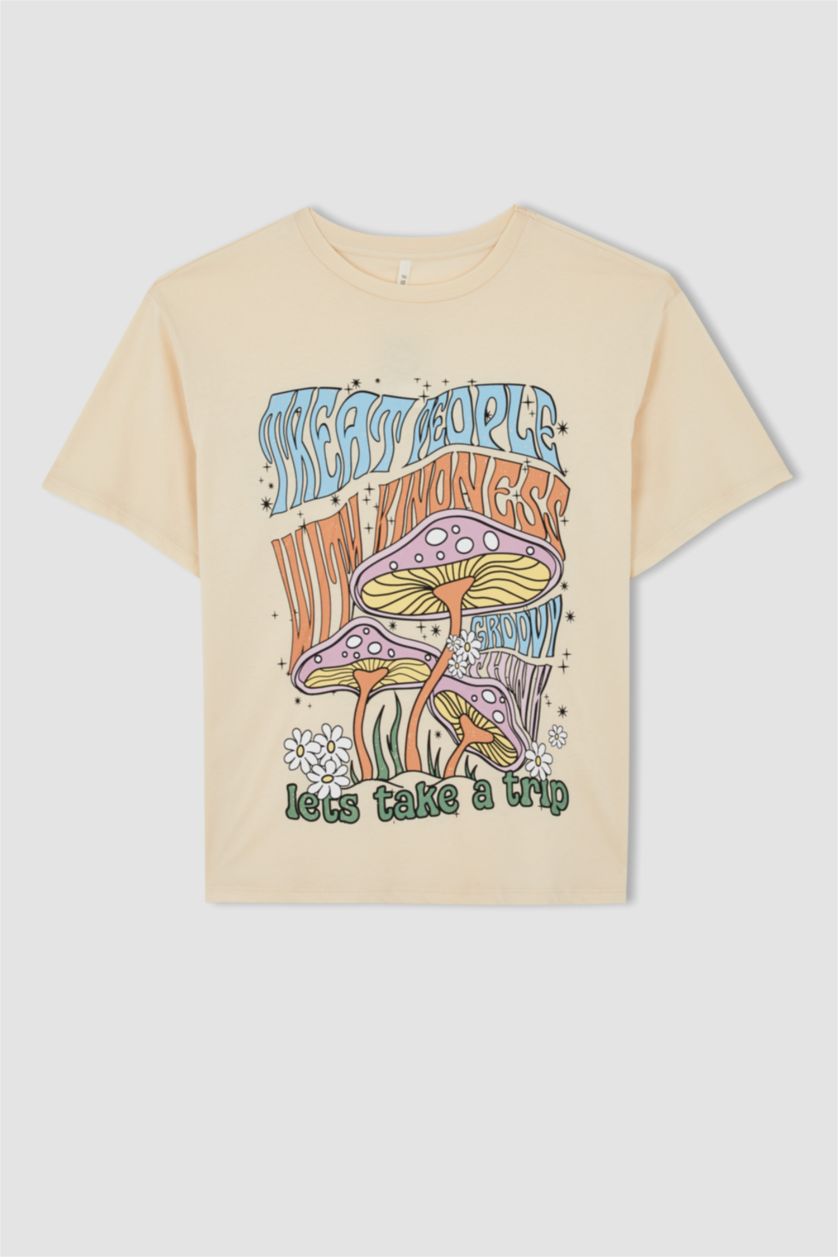 WOMAN Beige Loose Fit Short Sleeve T-Shirt