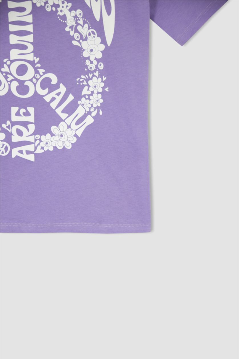 نساء أرجواني داكن تي شيرت بأكمام قصيرة مطبوع بقصة فضفاضة ورقبة مستديرة