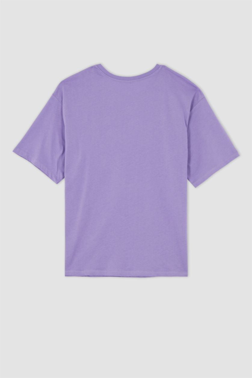 نساء أرجواني داكن تي شيرت بأكمام قصيرة مطبوع بقصة فضفاضة ورقبة مستديرة