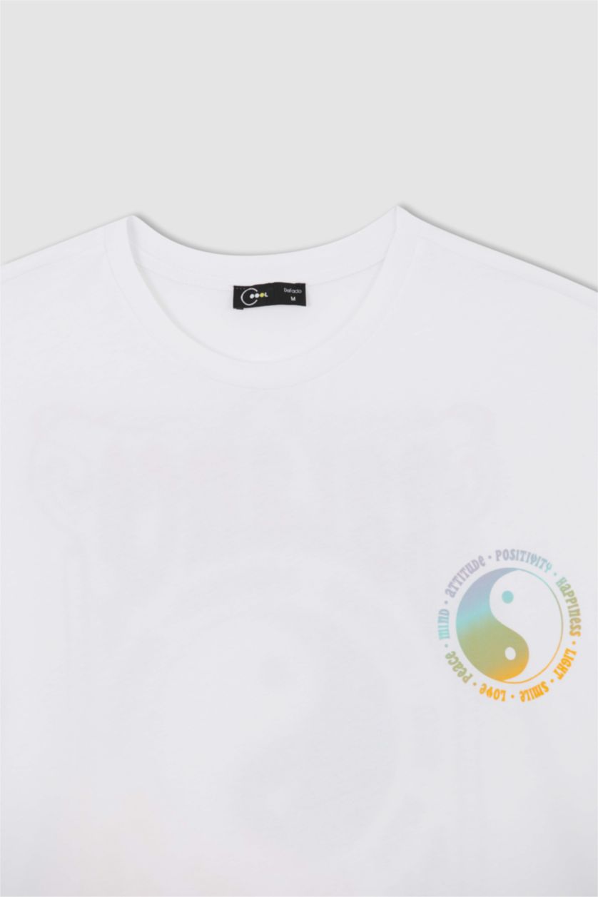 نساء أبيض تي شيرت بأكمام قصيرة مطبوع  من الخلف برقبة مستديرة اوفر سايز