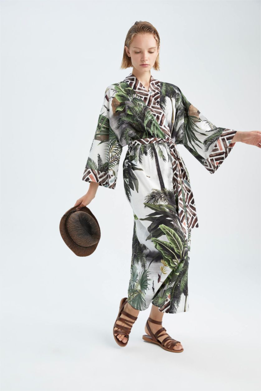 FEMME Vert Vêtements de plage Coton organique Coupe Régulière Floral Fall In Love