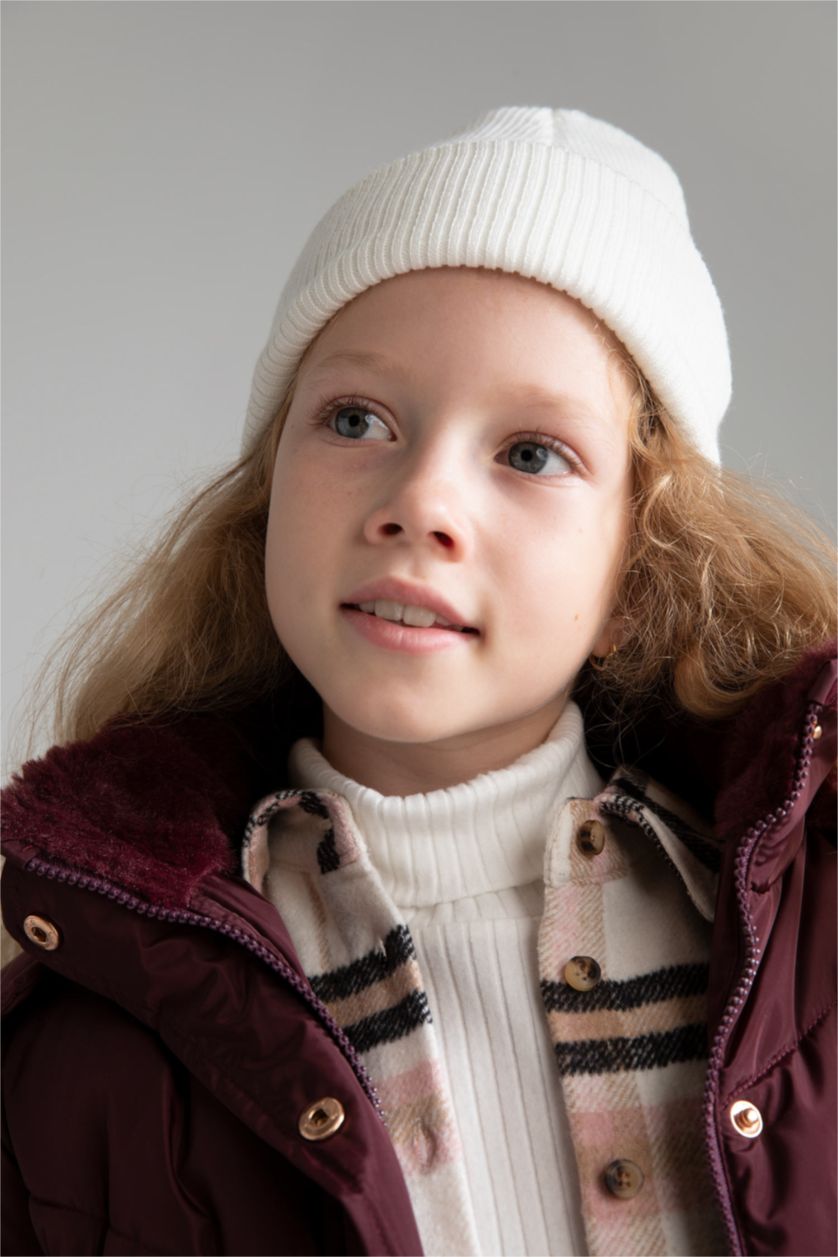 GIRLS & TEENS Bordeaux Girl Hooded Faux Fur Lined Long Puffer Jacket