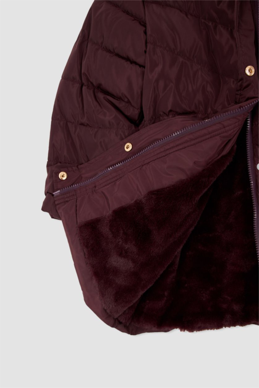 GIRLS & TEENS Bordeaux Girl Hooded Faux Fur Lined Long Puffer Jacket