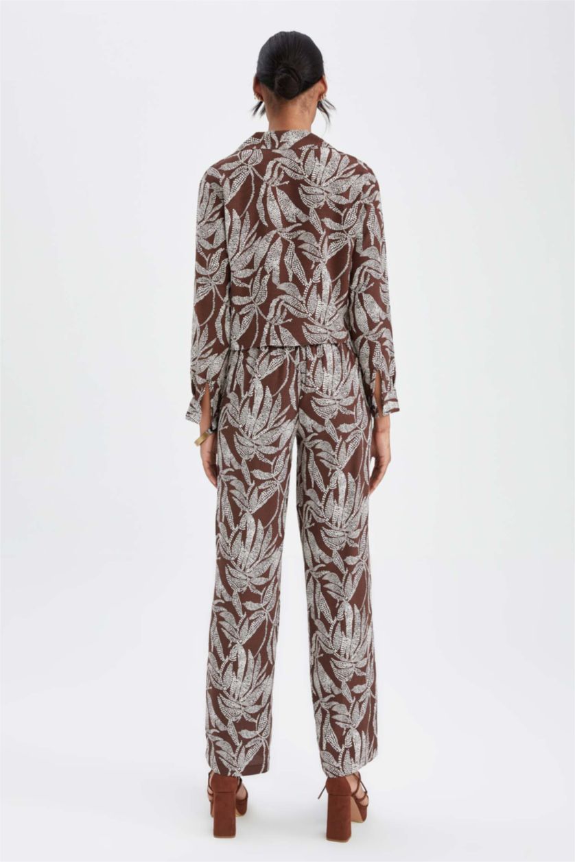 FEMME Marron Pantalon large en viscose à taille normale et à motifs