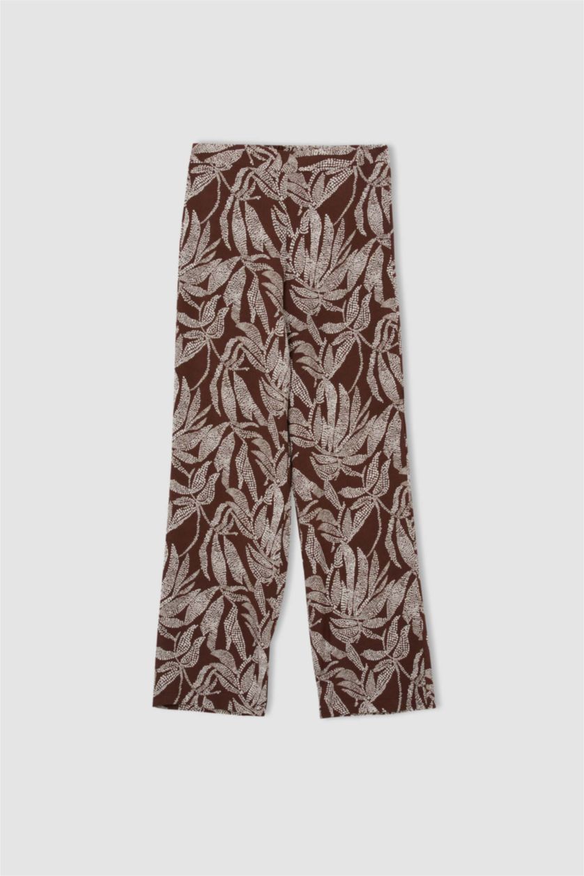 FEMME Marron Pantalon large en viscose à taille normale et à motifs